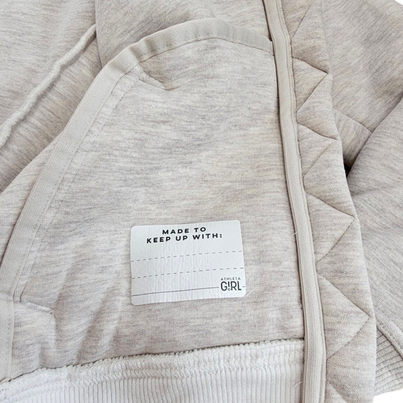 Athleta Girl Fleece Sherpa Full Zip Hoodie Jacket Oatmeal Heather size XL/14 - Picture 10 of 15